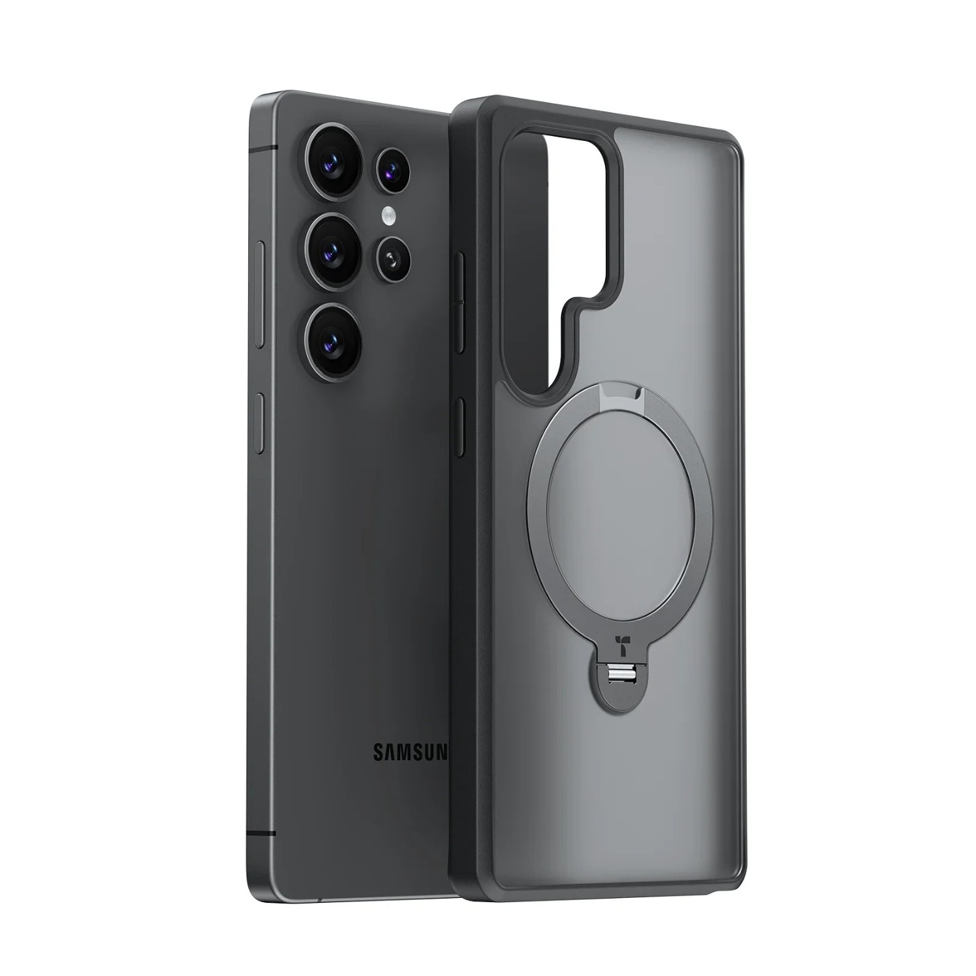 Torras Ostand Spin MagSafe hoesje geschikt voor Samsung Galaxy S25 Ultra - Zwart