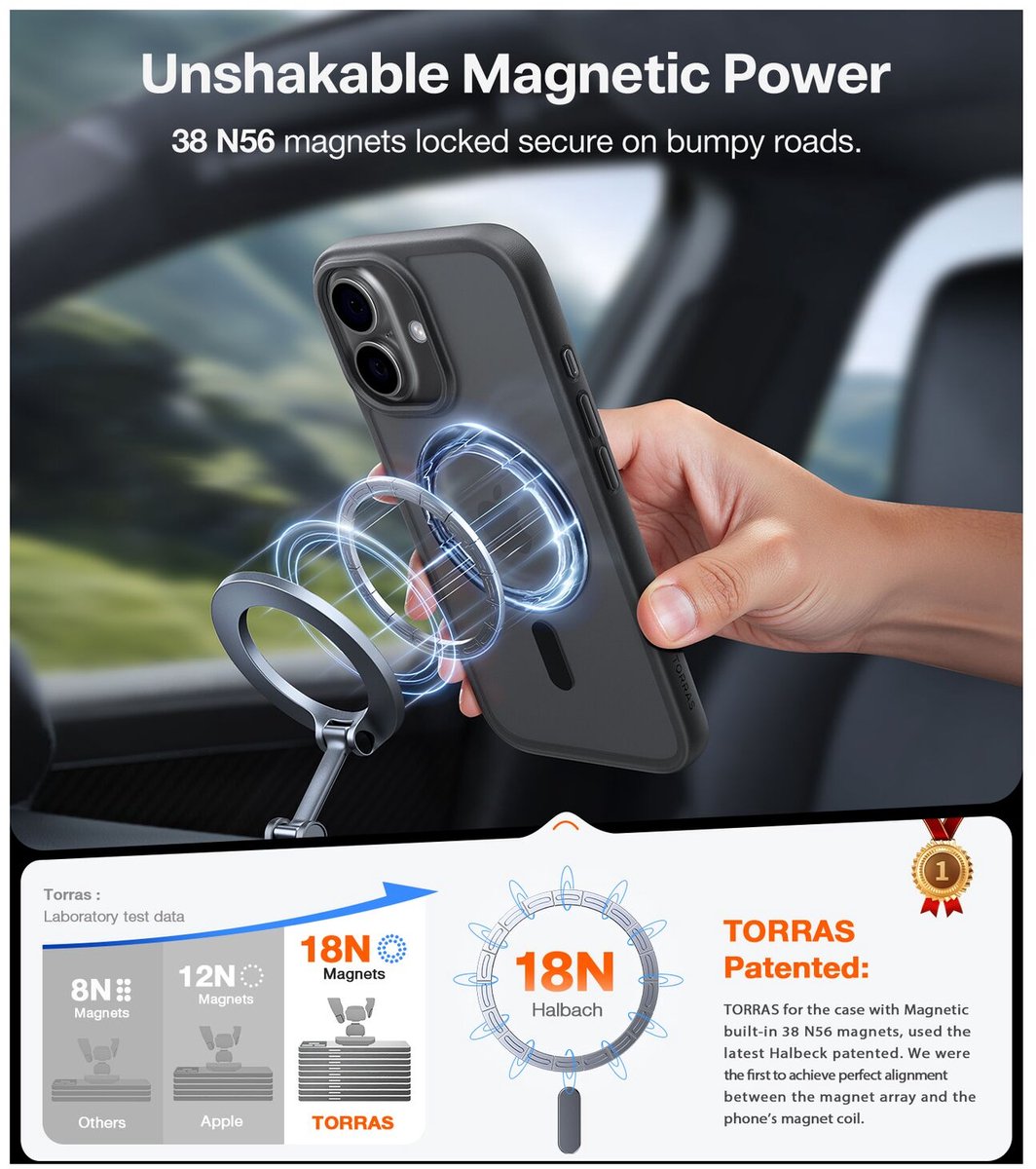 Torras Guardian Magnetic hoesje geschikt voor iPhone 17 - Zwart