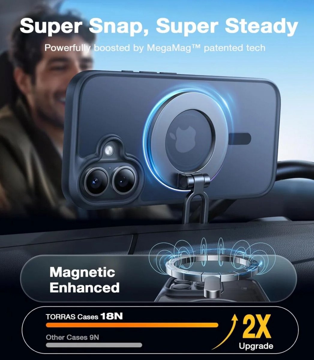 Torras Guardian Magnetic hoesje geschikt voor iPhone 16 - Zwart