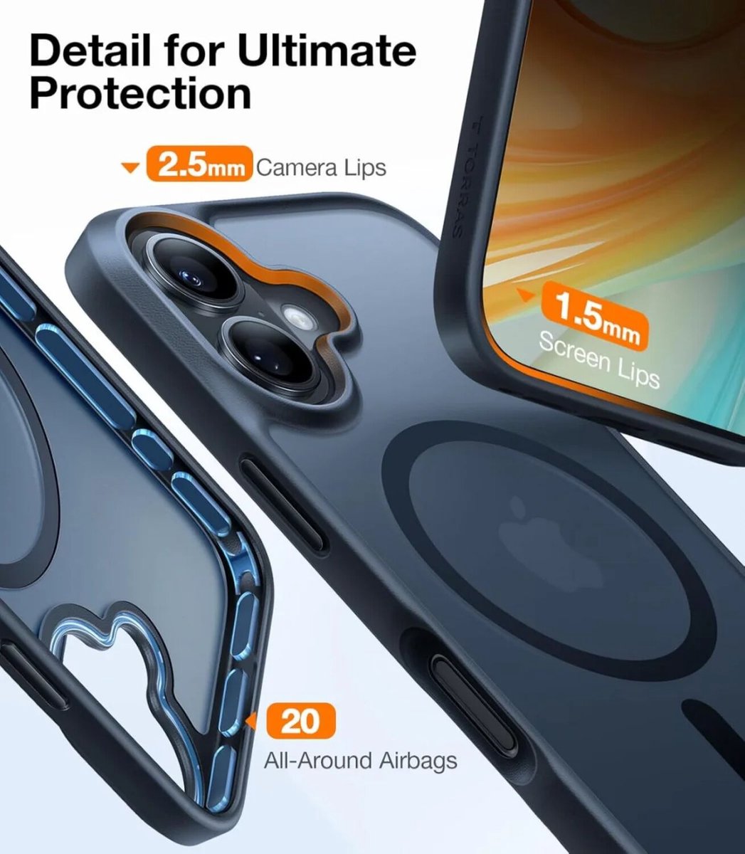 Torras Guardian Magnetic hoesje geschikt voor iPhone 16 - Zwart