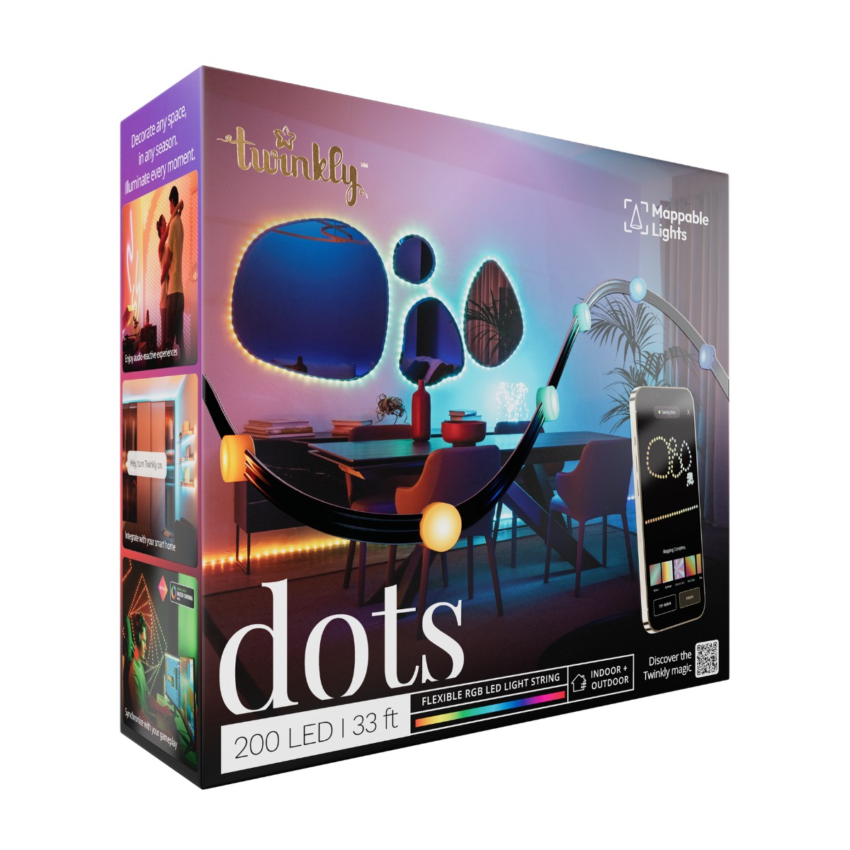 Twinkly Dots – LED lichtsnoer met 200 RGB - 10 meter - IP 44 - Zwart