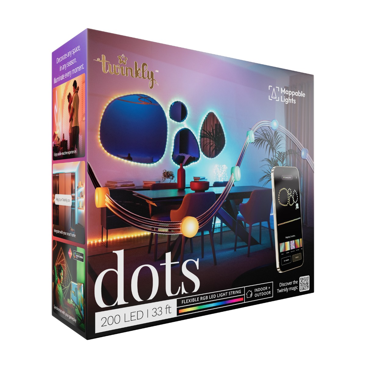 Twinkly Dots – LED lichtsnoer met 200 RGB - 10 meter - IP 44 - Transparant
